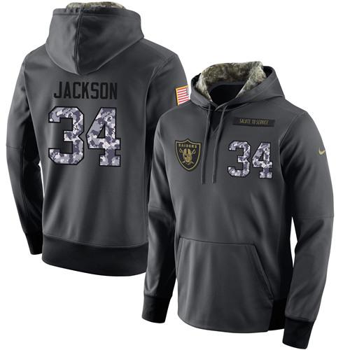 NFL Men's Nike Oakland Raiders #34 Bo Jackson Stitched Black Anthracite Salute to Service Player Performance Hoodie - Click Image to Close
